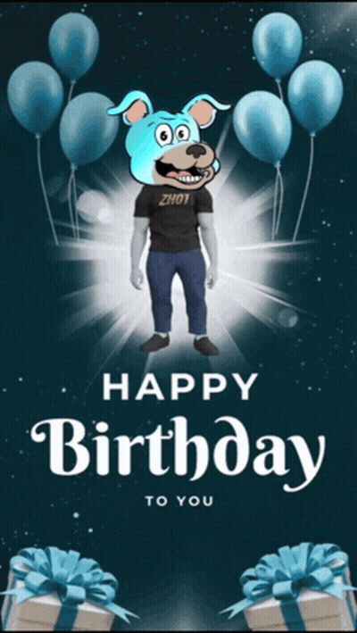 A Happy Birthday Card With A Dog Wearing A Shirt That Says Zhot GIF