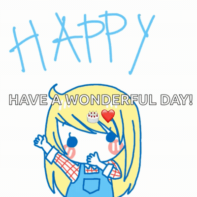 A Happy Birthday Card With A Girl Holding A Cake GIF