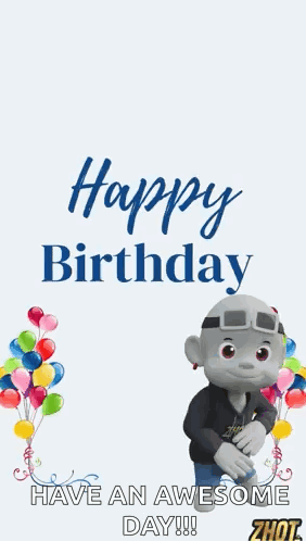 A Happy Birthday Card With A Monkey And Balloons And Confetti . GIF