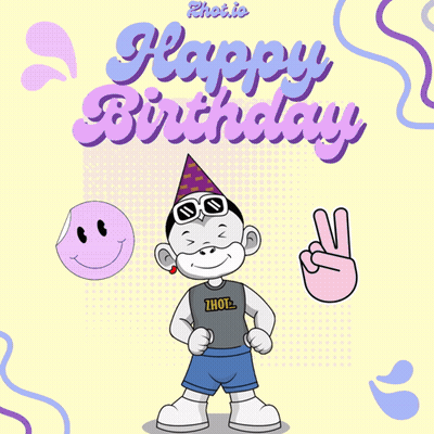 A Happy Birthday Card With A Monkey Wearing A Hat GIF