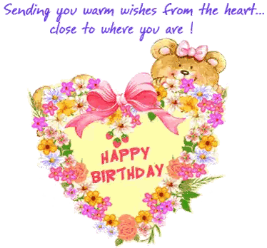 A Happy Birthday Card With A Teddy Bear And Flowers Sticker