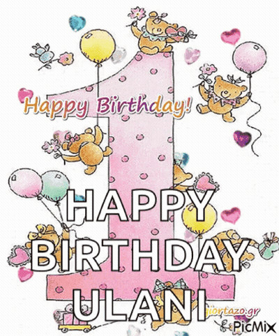 A Happy Birthday Card With Balloons And Teddy Bears GIF