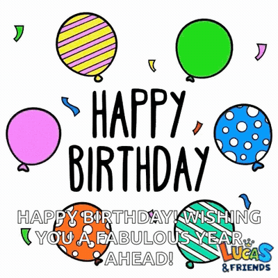 A Happy Birthday Card With Balloons And The Words Happy Birthday Wishing You A Fabulous Year Ahead . GIF