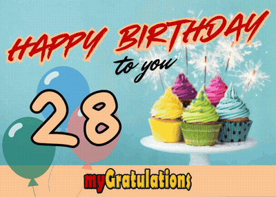 A Happy Birthday Card With Cupcakes And Balloons GIF
