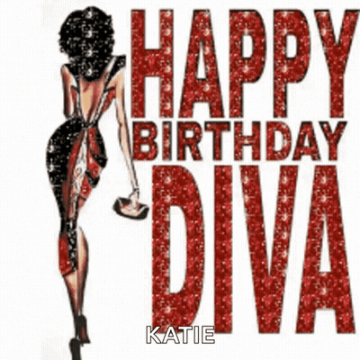 A Happy Birthday Diva Poster With A Woman In A Dress GIF