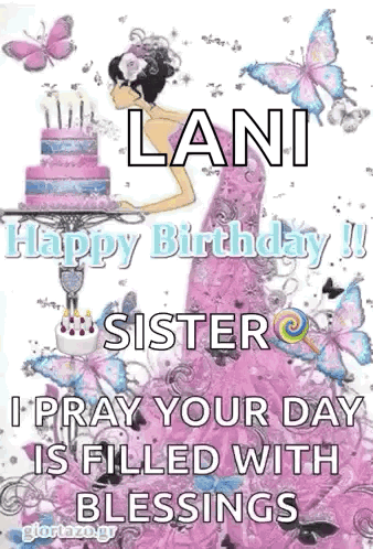 A Happy Birthday Greeting Card For A Sister With Butterflies And A Cake . GIF