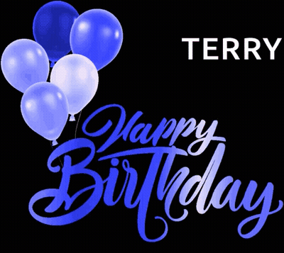 A Happy Birthday Greeting Card For Terry With Pink Balloons GIF