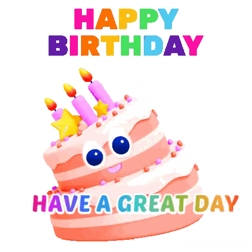 A Happy Birthday Greeting Card With A Cake And Confetti Sticker