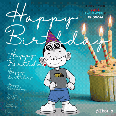 A Happy Birthday Greeting Card With A Cartoon Character And A Cupcake GIF