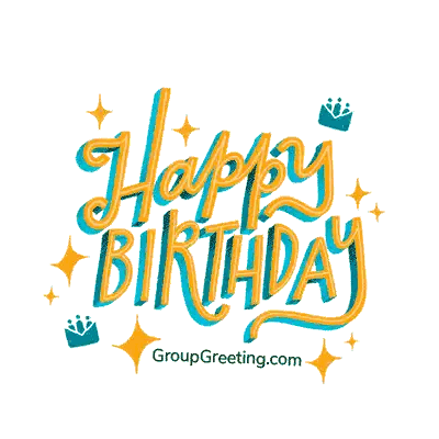 A Happy Birthday Greeting Card With A Crown And Stars Sticker