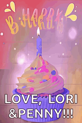 A Happy Birthday Greeting Card With A Cupcake With A Lit Candle On Top . GIF
