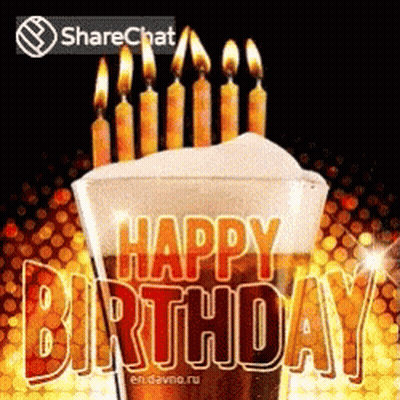 A Happy Birthday Greeting Card With A Glass Of Beer And Lit Candles GIF