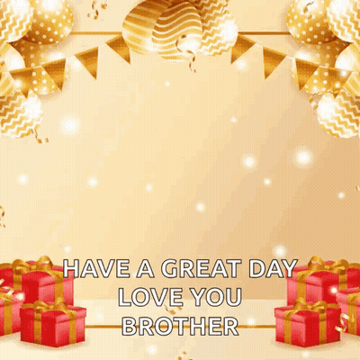 A Happy Birthday Greeting Card With A Mascot And Balloons And Gifts . GIF