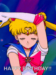 A Happy Birthday Greeting Card With A Picture Of A Sailor Moon GIF