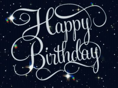 A Happy Birthday Greeting Card With A Starry Background GIF