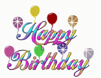A Happy Birthday Greeting Card With Balloons And A Lollipop GIF