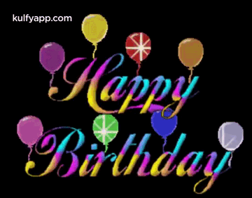 A Happy Birthday Greeting Card With Colorful Balloons GIF