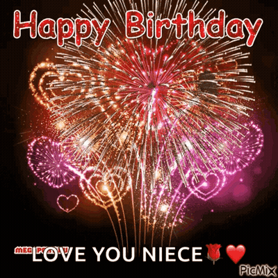 A Happy Birthday Greeting Card With Fireworks And The Words Love You Niece GIF