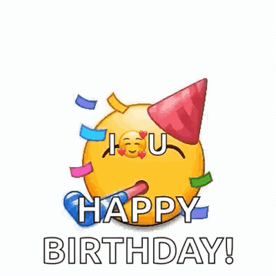 A Happy Birthday Greeting Card With Smiley Faces Wearing Party Hats . GIF