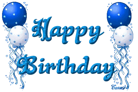 A Happy Birthday Greeting With Blue And White Balloons And Ribbons Sticker
