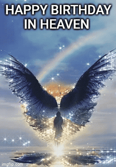 A Happy Birthday In Heaven Greeting Card With A Picture Of An Angel GIF