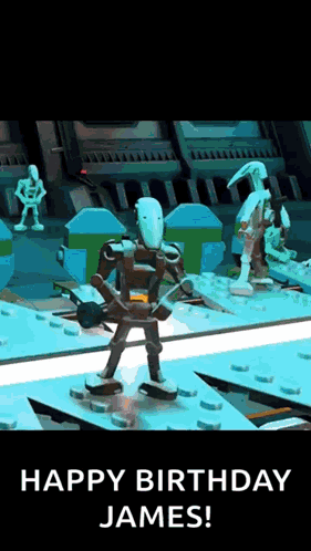 Happy Birthday James Robot Card GIF
