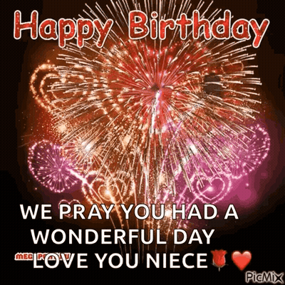 A Happy Birthday Message With Fireworks In The Background GIF