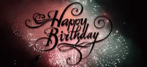 A Happy Birthday Message With Fireworks In The Background GIF