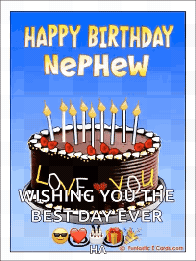 a happy birthday nephew greeting card with a cake and candles
