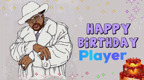 A Happy Birthday Player Greeting Card With A Man In A Hat GIF