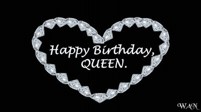 A Happy Birthday Queen Card With A Heart Made Of Diamonds GIF