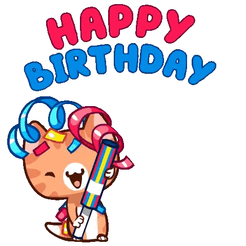 A Happy Birthday Sticker With A Cat Holding A Cannon Sticker
