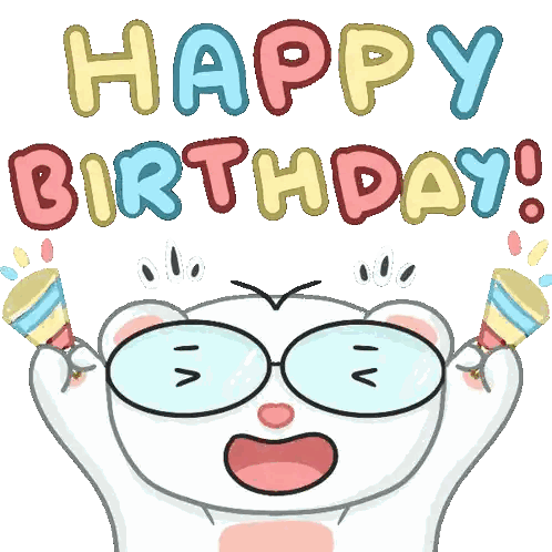 A Happy Birthday Sticker With A Hamster Wearing Glasses And Confetti Sticker
