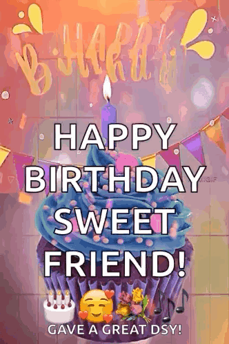 Cupcake And Candle Happy Birthday Card GIF