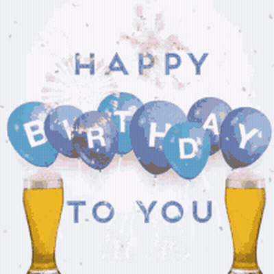 A Happy Birthday To You Cheers Card With Balloons And Beer Glasses GIF