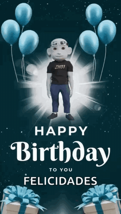 A Happy Birthday To You Felicidades Card With A Monkey And Balloons GIF