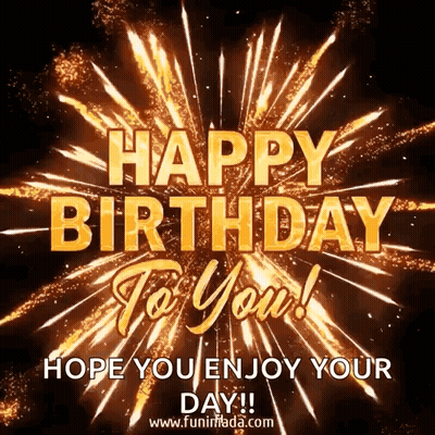 A Happy Birthday To You Greeting Card With Fireworks Behind It GIF