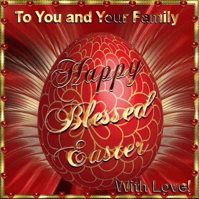 A Happy Blessed Easter Card With A Red Easter Egg GIF