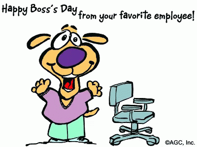 A Happy Boss 'S Day Greeting Card With A Dog And A Chair GIF