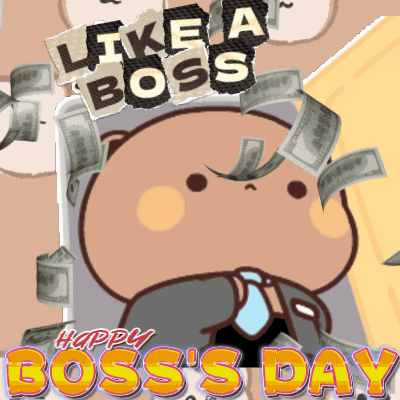 A Happy Boss 'S Day Poster With A Cartoon Character GIF
