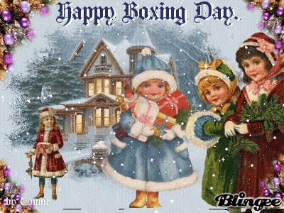 A Happy Boxing Day Greeting Card With A Christmas Scene GIF