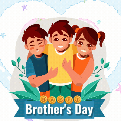 A Happy Brother 'S Day Greeting Card With Three Children Hugging GIF