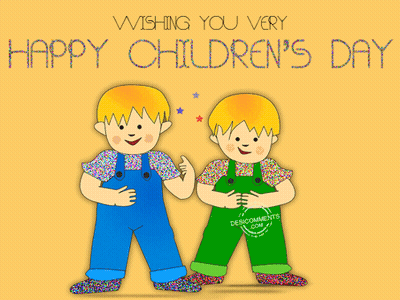 A Happy Children 'S Day Card With Two Boys GIF