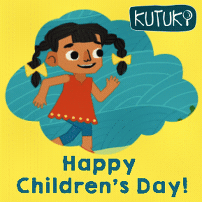 A Happy Children 'S Day Greeting Card With A Little Girl GIF