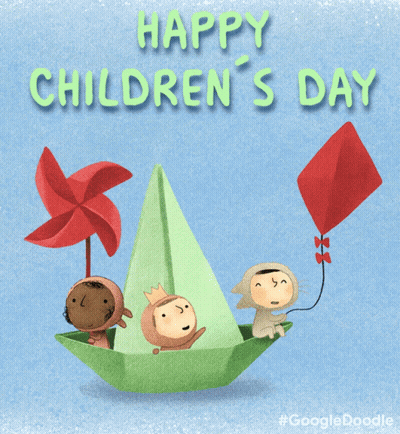 A Happy Children 'S Day Greeting Card With A Paper Boat GIF