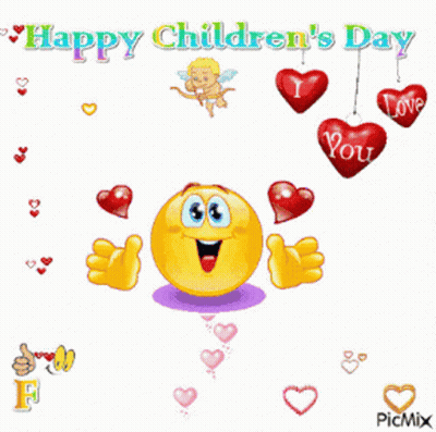 A Happy Children 'S Day Greeting Card With A Smiley Face GIF