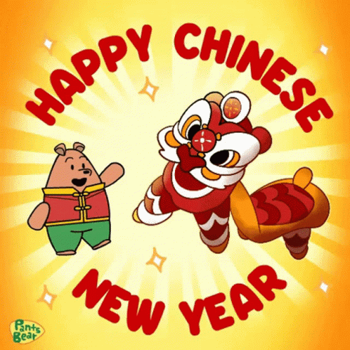 A Happy Chinese New Year Greeting Card With A Lion GIF
