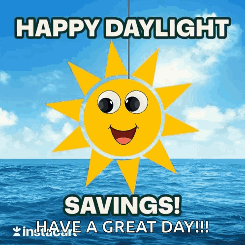 A Happy Daylight Savings Message With A Smiling Sun GIF