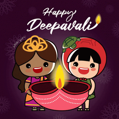 A Happy Deepavali Greeting Card With Two Girls Holding A Lit Candle GIF
