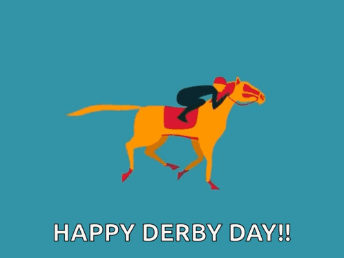 A Happy Derby Day Greeting Card With A Horse And Jockey On It GIF